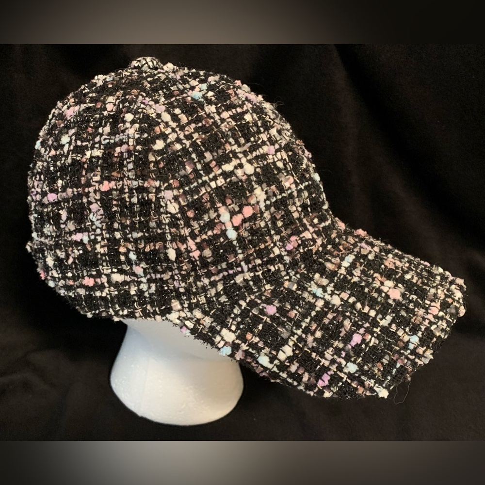 Black Tweed Baseball Cap with Pastel Accents